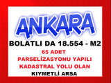 ankara polatlı da 65 adet parselizasyonu yapılmış kadastral yolu olan elektrik su sorunu olmayan 18.554 m2 kıymetli arsa