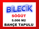 bilecik söğüt te bahçe tapulu gölete çok yakın 5.006 m2 yatırım için fırsat arazi